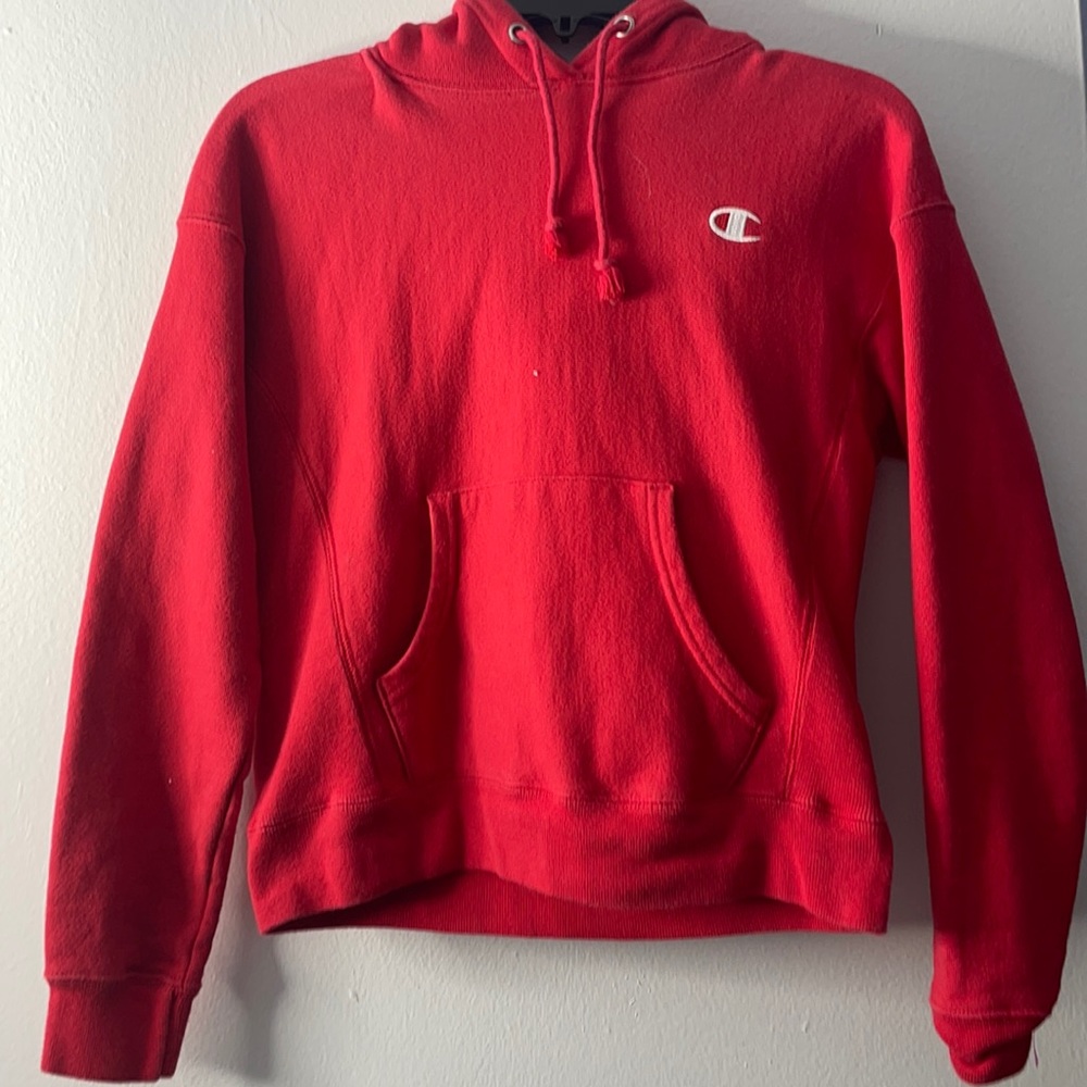 cropped champion red hoodie